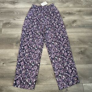 Vintage Carole Little Palazzo High Waist Purple‎ Black Print Rayon Pants Size 4